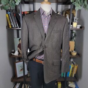 VTG Calvin Klein Mens Flannel Sport Coat Blazer Two Button Brown Striped Wool XL